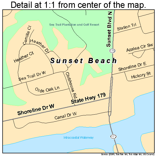 Sunset Beach, North Carolina road map detail