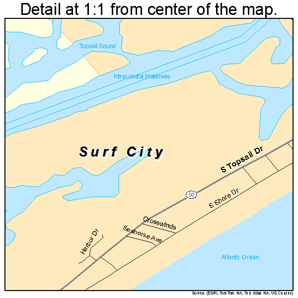 Surf City, North Carolina road map detail