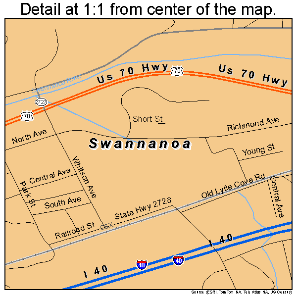 Swannanoa, North Carolina road map detail