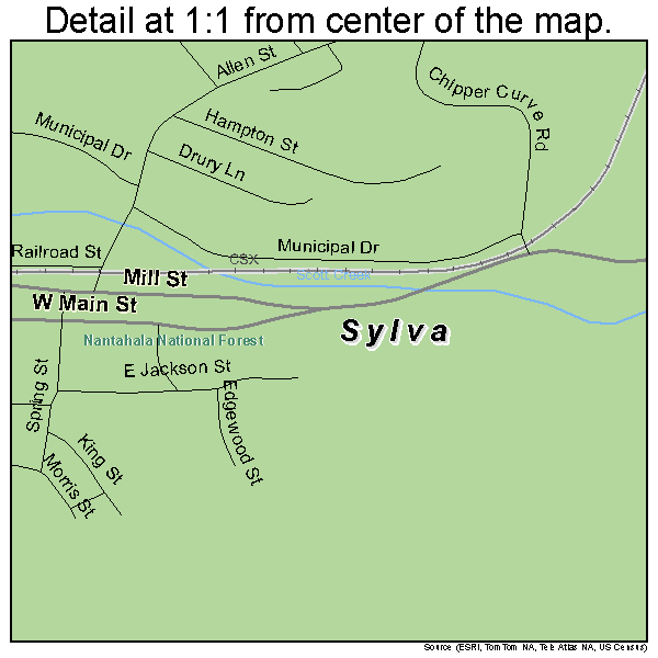 Sylva, North Carolina road map detail