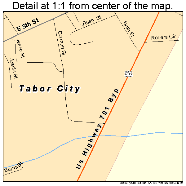Tabor City, North Carolina road map detail