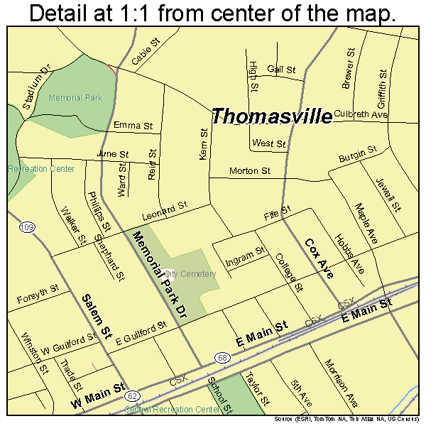 Thomasville, North Carolina road map detail