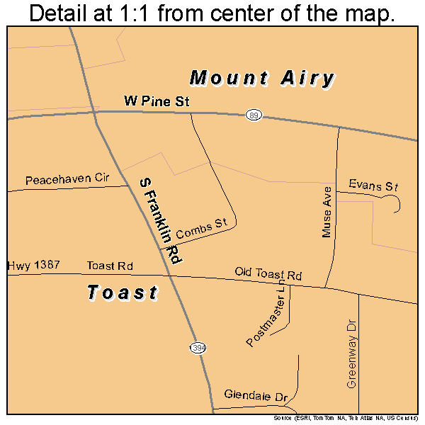 Toast, North Carolina road map detail