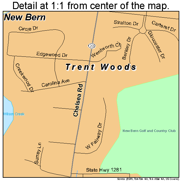 Trent Woods, North Carolina road map detail
