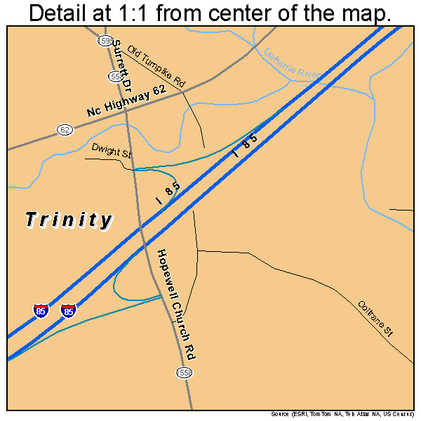 Trinity, North Carolina road map detail
