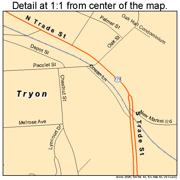Tryon, North Carolina road map detail