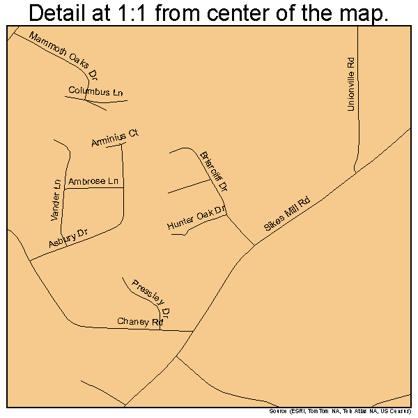 Unionville, North Carolina road map detail