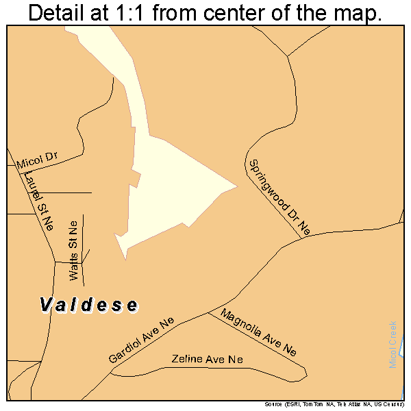 Valdese, North Carolina road map detail
