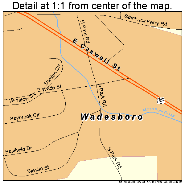 Wadesboro, North Carolina road map detail