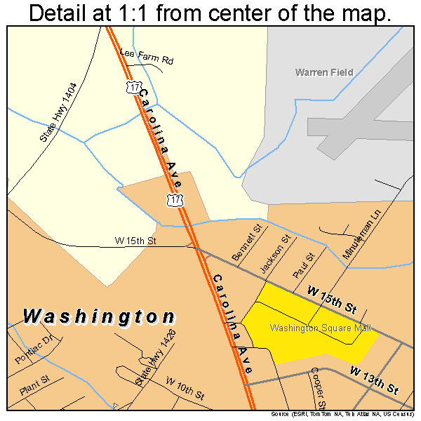 Washington, North Carolina road map detail