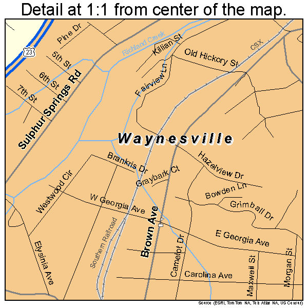 Waynesville, North Carolina road map detail