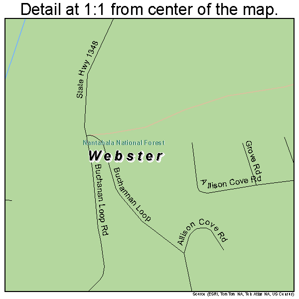 Webster, North Carolina road map detail