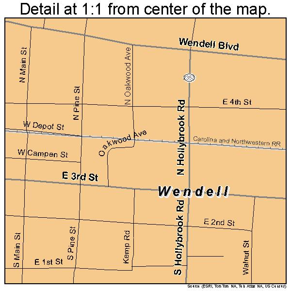 Wendell, North Carolina road map detail