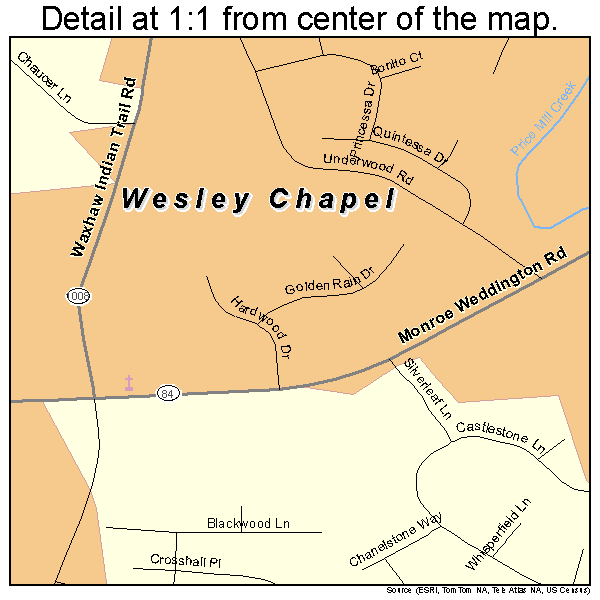 Wesley Chapel, North Carolina road map detail