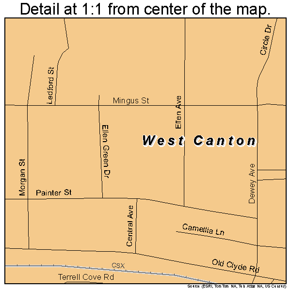 West Canton, North Carolina road map detail