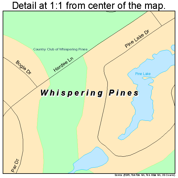 Whispering Pines, North Carolina road map detail