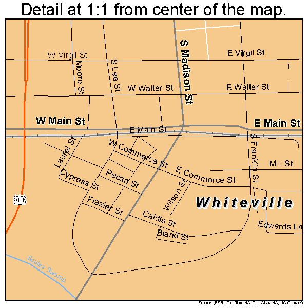 Whiteville, North Carolina road map detail
