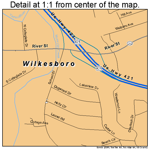 Wilkesboro, North Carolina road map detail