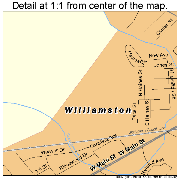 Williamston, North Carolina road map detail