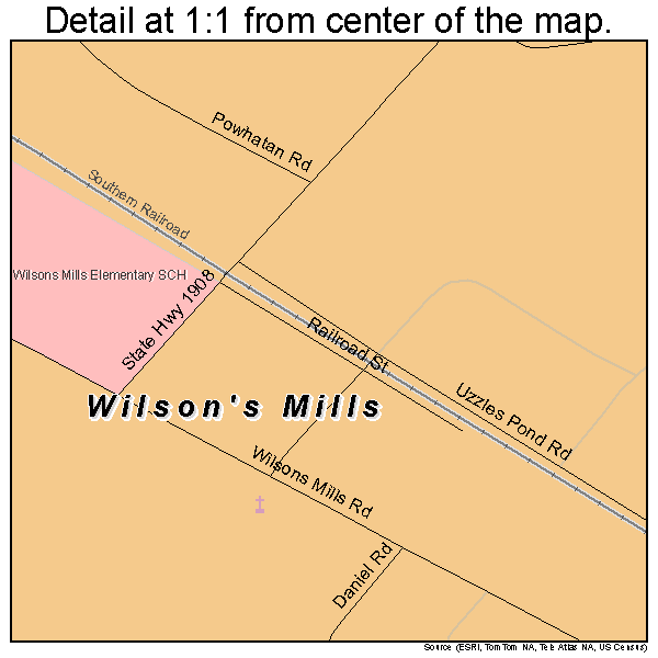 Wilson's Mills, North Carolina road map detail