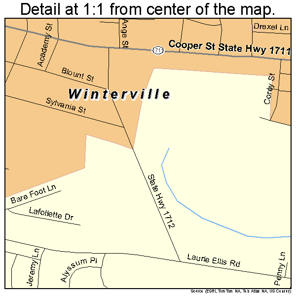 Winterville, North Carolina road map detail