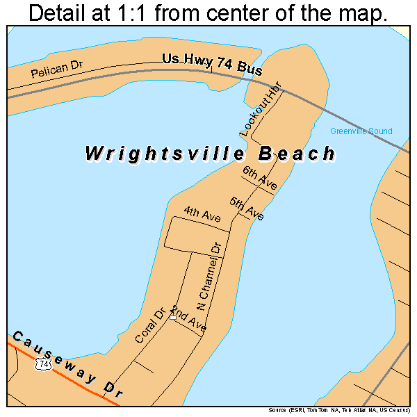 Wrightsville Beach, North Carolina road map detail