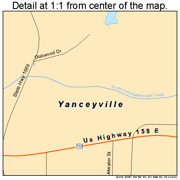 Yanceyville, North Carolina road map detail