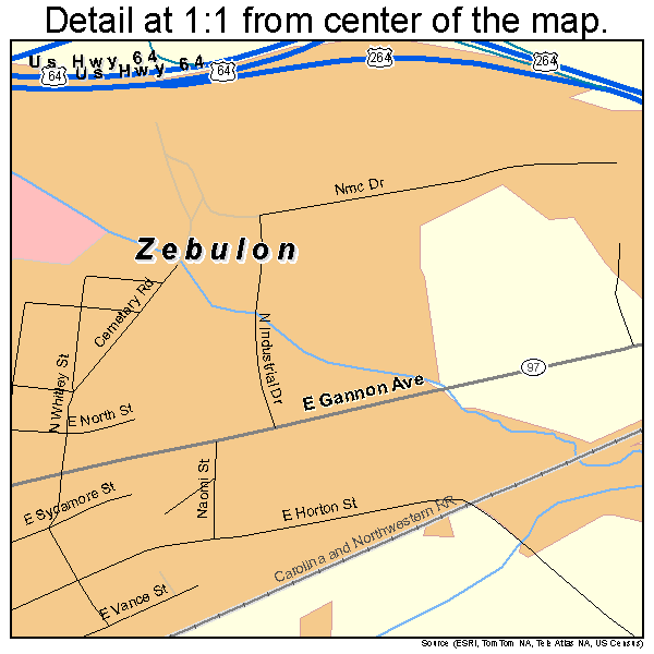 Zebulon, North Carolina road map detail