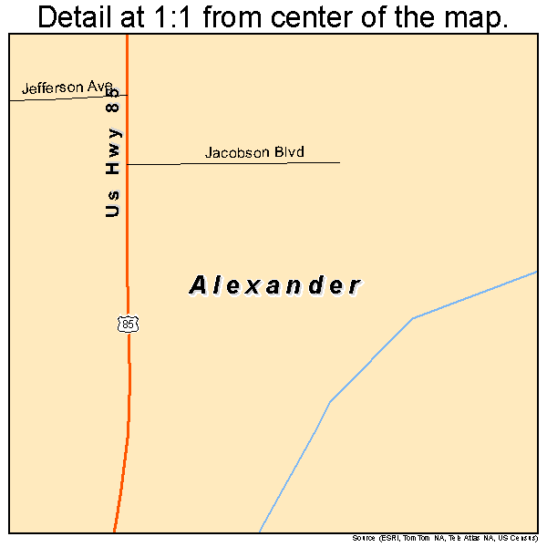 Alexander, North Dakota road map detail