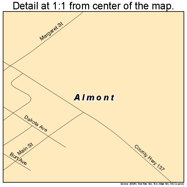Almont, North Dakota road map detail