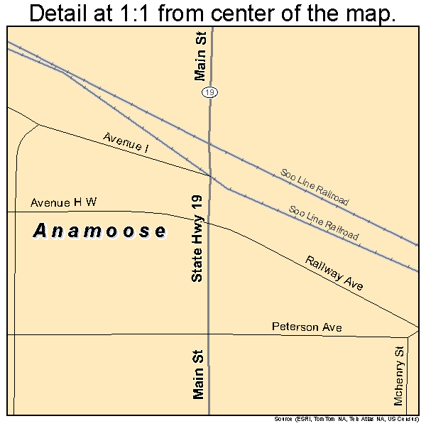 Anamoose, North Dakota road map detail