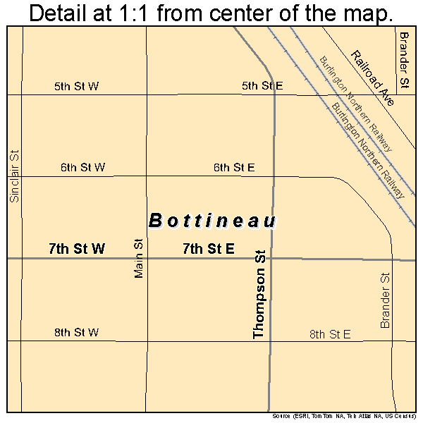 Bottineau, North Dakota road map detail