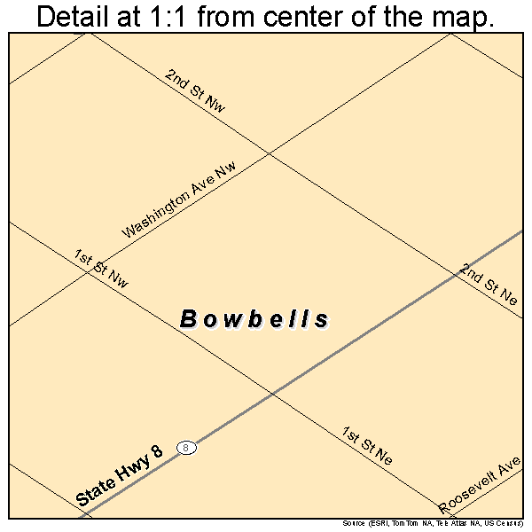 Bowbells, North Dakota road map detail