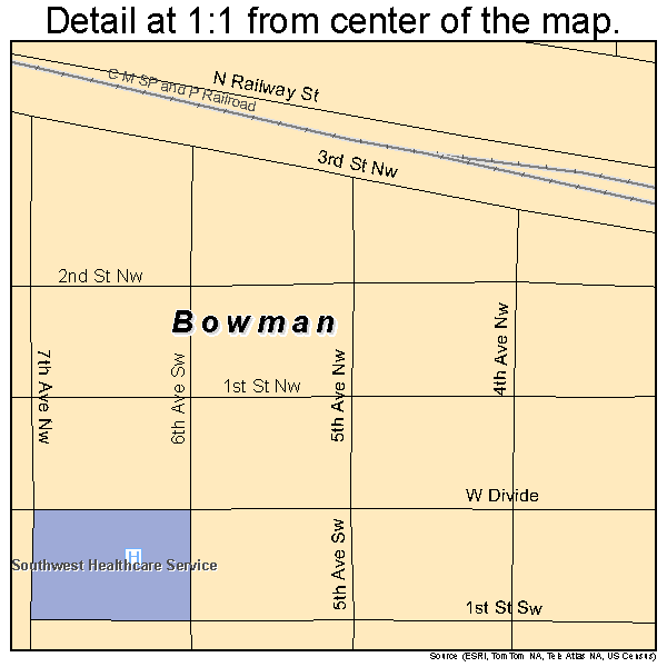 Bowman, North Dakota road map detail