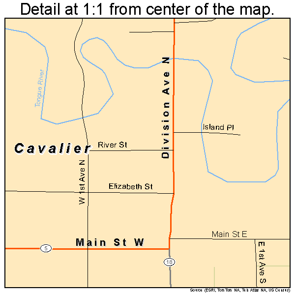Cavalier, North Dakota road map detail