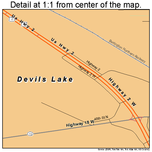 Devils Lake, North Dakota road map detail