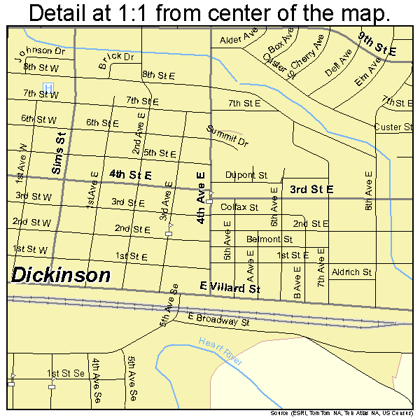 Dickinson, North Dakota road map detail