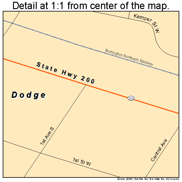Dodge, North Dakota road map detail