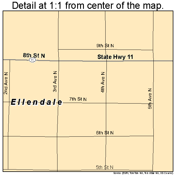Ellendale, North Dakota road map detail