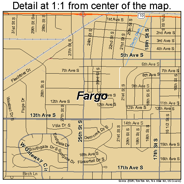 Fargo, North Dakota road map detail