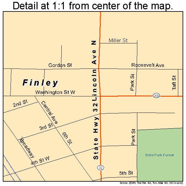Finley, North Dakota road map detail