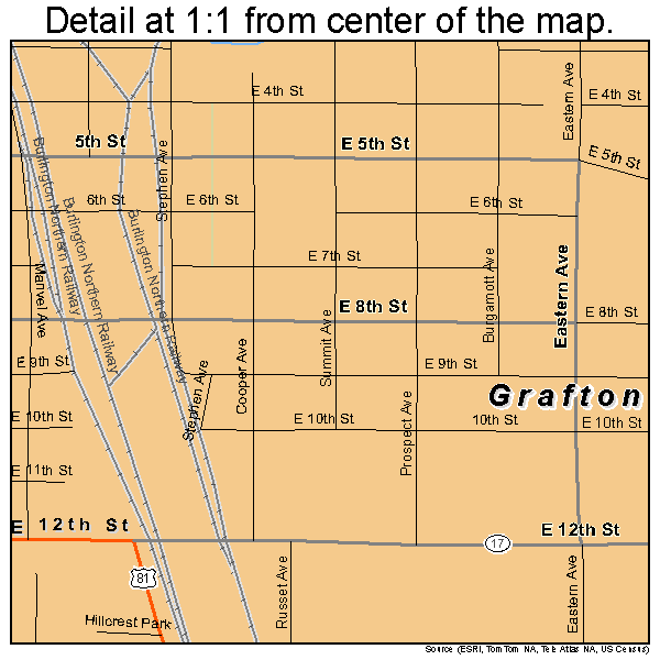 Grafton, North Dakota road map detail