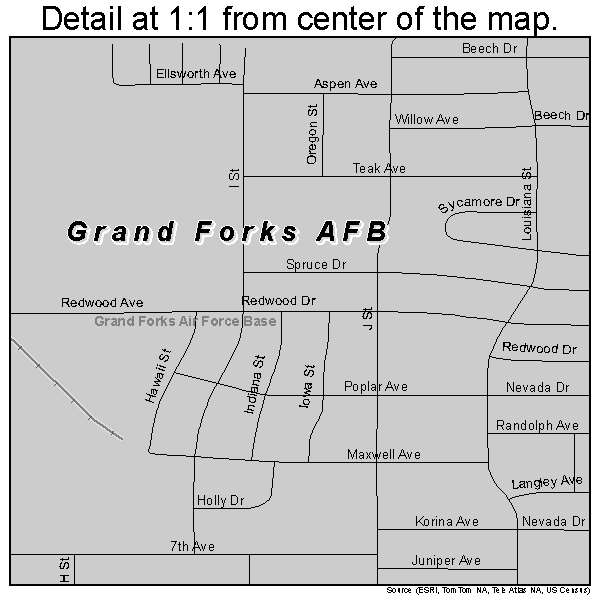 Grand Forks AFB, North Dakota road map detail
