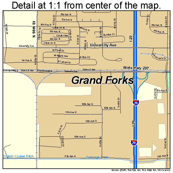 Grand Forks, North Dakota road map detail