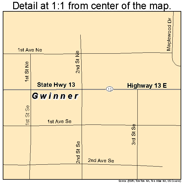 Gwinner, North Dakota road map detail