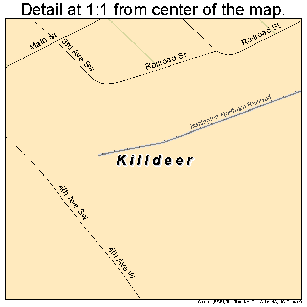 Killdeer, North Dakota road map detail