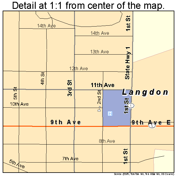 Langdon, North Dakota road map detail