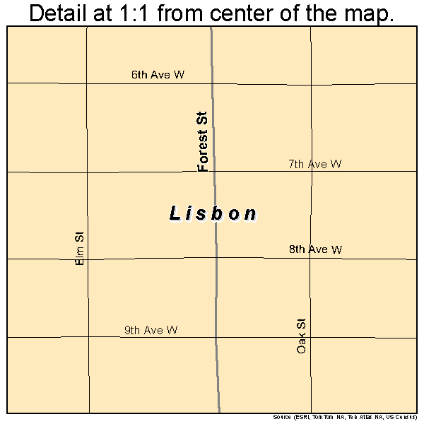 Lisbon, North Dakota road map detail