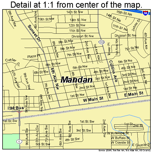 Mandan, North Dakota road map detail