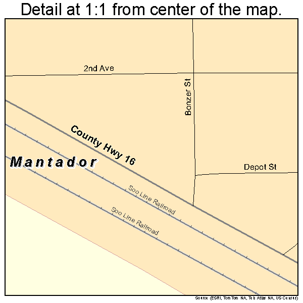 Mantador, North Dakota road map detail